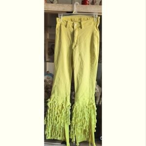 Yellow Distressed Flare Leg Jeans